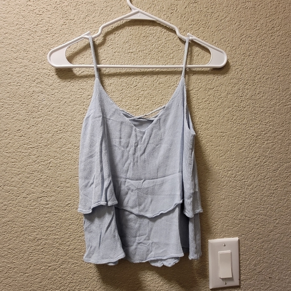 Emmetee Tiered Sleeveless Top, Light Blue Size XS - Picture 4 of 4